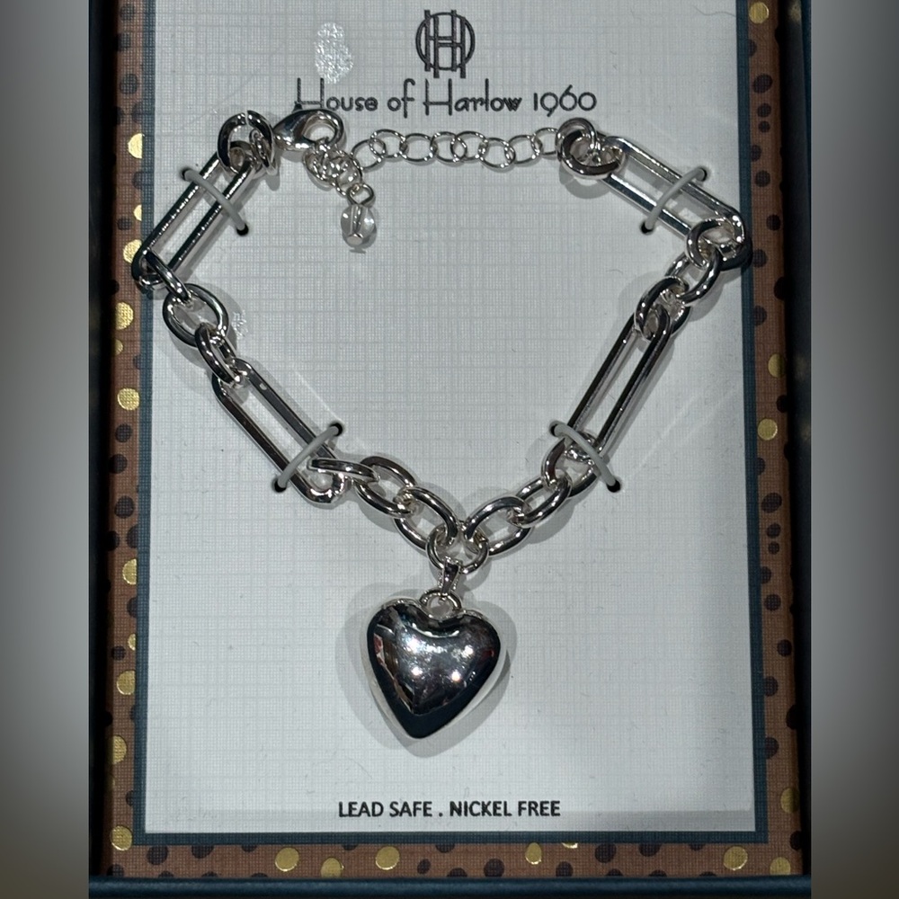 NIB House of Harlow 1960 Silver Heart Bracelet